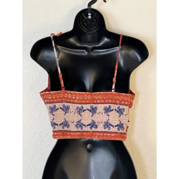 Caroline Constas Linen Blend Orange Blue Crop Top Tiger Print Medium - Picture 6 of 9